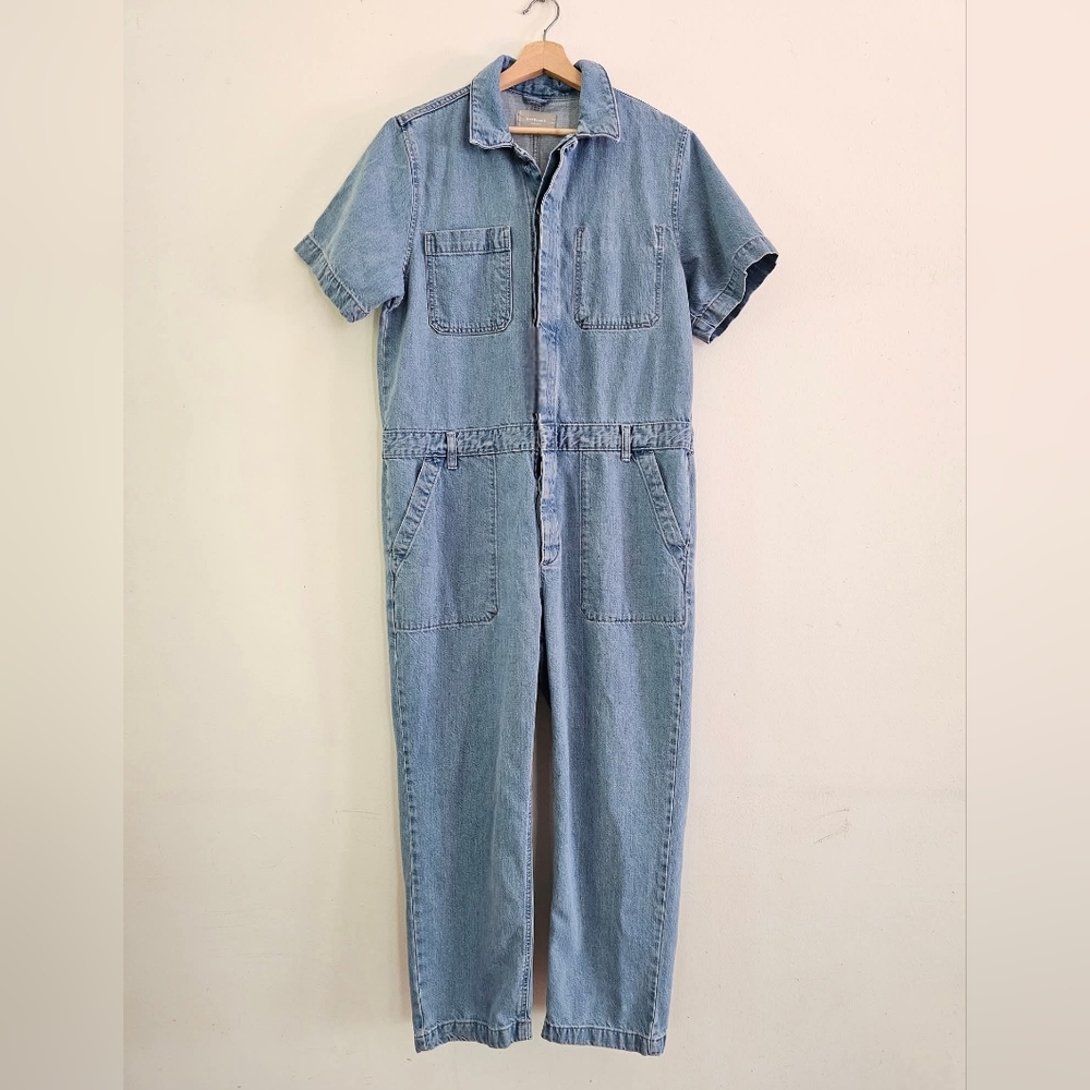 Everlane Light Blue Denim Short-Sleeve Jumpsuit